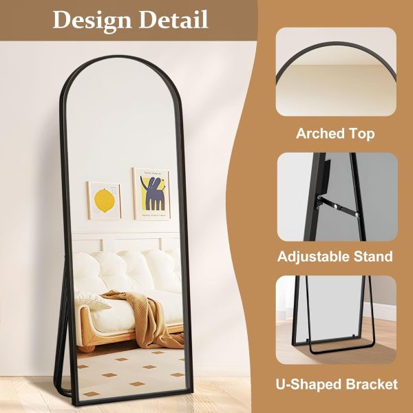 Arched Full Length Mirror with Stand, 57"x20" Full Body Mirror Standing Hanging or Leaning Wall, Arch Wall Mirror with Aluminum Alloy Thin Frame for Bedroom Living Room Black - Image 5