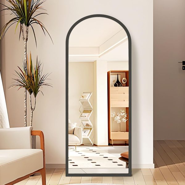 Arched Full Length Mirror with Stand, 57"x20" Full Body Mirror Standing Hanging or Leaning Wall, Arch Wall Mirror with Aluminum Alloy Thin Frame for Bedroom Living Room Black - Image 6