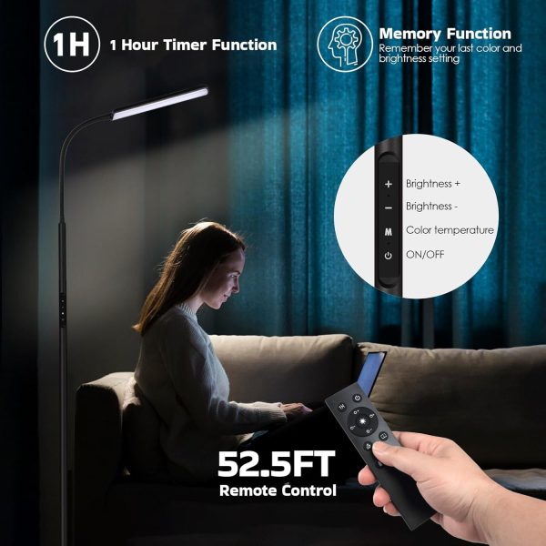 Dimunt LED Floor Lamp, Bright 15W Floor Lamps for Living Room with 1H Timer, Stepless Adjustable 3000K-6000K Colors & Brightness Standing Lamp with Remote & Touch Control Reading Floor Lamps - Image 6