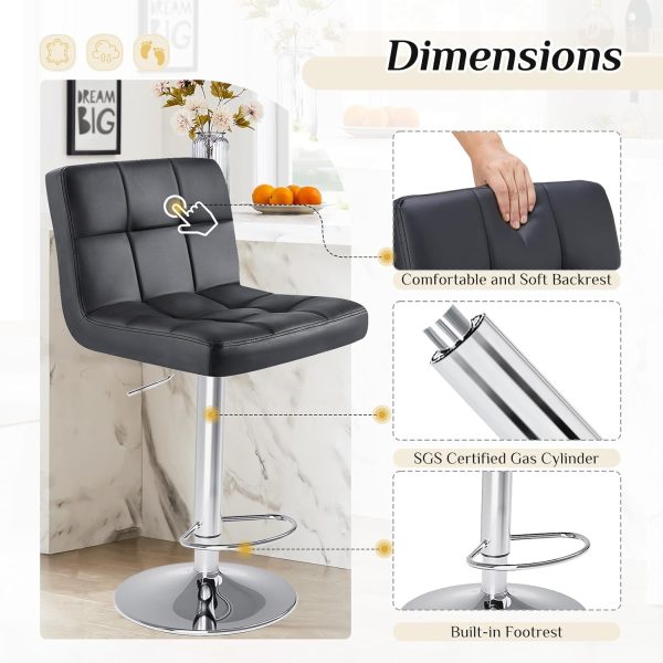 DUMOS Bar Stools Set of 4, 24 inch Counter Height Bar Stools, Upholstered Modern Kitchen Barstools with Metal Base, PU Leather Saddle Stools for Kitchen Island, Black - Image 5