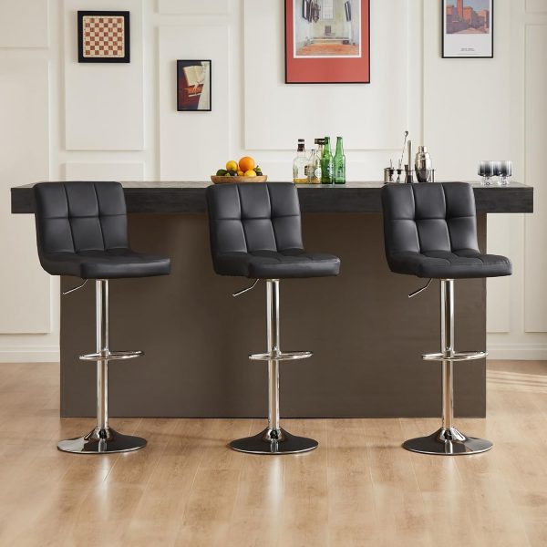 DUMOS Bar Stools Set of 4, 24 inch Counter Height Bar Stools, Upholstered Modern Kitchen Barstools with Metal Base, PU Leather Saddle Stools for Kitchen Island, Black - Image 6