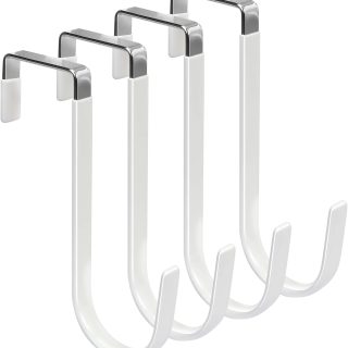 FYY Over The Door Hooks, 4 Pack Hangers Hooks with Rubber Prevent Scratches Heavy Duty Organizer for Living Room, Bathroom, Bedroom, Kitchen Hanging Clothes, Towels, Hats, Coats, Bags White
