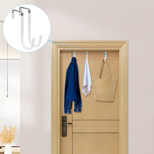 FYY Over The Door Hooks, 4 Pack Hangers Hooks with Rubber Prevent Scratches Heavy Duty Organizer for Living Room, Bathroom, Bedroom, Kitchen Hanging Clothes, Towels, Hats, Coats, Bags White - Image 6