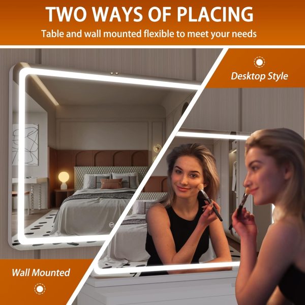 Hasipu Vanity Mirror with Lights, 22.8" x 18" LED Makeup Mirror, Lighted Makeup Mirror with Dimmable 3 Modes, Touch Screen Control Vanity Mirror Round White - Image 4