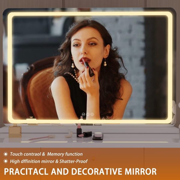 Hasipu Vanity Mirror with Lights, 22.8" x 18" LED Makeup Mirror, Lighted Makeup Mirror with Dimmable 3 Modes, Touch Screen Control Vanity Mirror Round White - Image 5