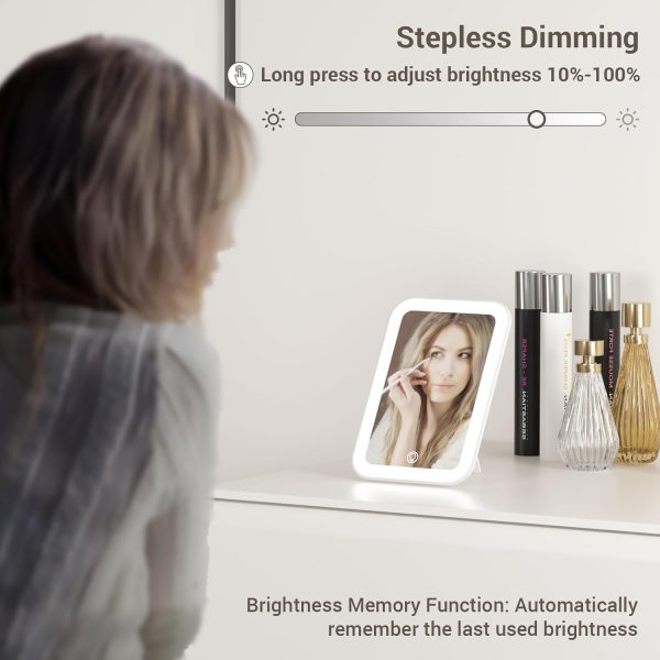 Kintion Travel Makeup Mirror, 6"*4.2" Rechargeable Portable LED Lighted Tabletop Vanity Mirror, 3 Colors Touch Dimmable Compact Mirror for Women Gift, White - Image 4
