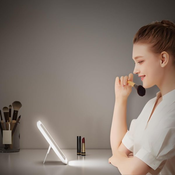 Kintion Travel Makeup Mirror, 6"*4.2" Rechargeable Portable LED Lighted Tabletop Vanity Mirror, 3 Colors Touch Dimmable Compact Mirror for Women Gift, White - Image 6