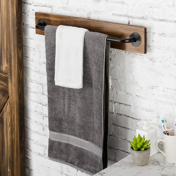 MyGift Wall Mounted Towel Rack, 28 Inch Bathroom Towel Bar with Metal Rod Rustic Burnt Wood Bathroom Sets, Farmhouse Towel Holder - Image 2