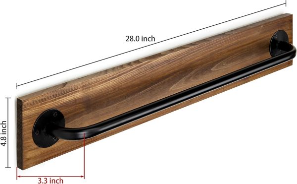 MyGift Wall Mounted Towel Rack, 28 Inch Bathroom Towel Bar with Metal Rod Rustic Burnt Wood Bathroom Sets, Farmhouse Towel Holder - Image 4