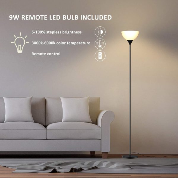 PESRAE Floor Lamp, Remote Control with Stpeless Color Temperatures and Brightness, Torchiere lamp for Bedroom, Living Room, Bulb Included (Matte Black) - Image 3