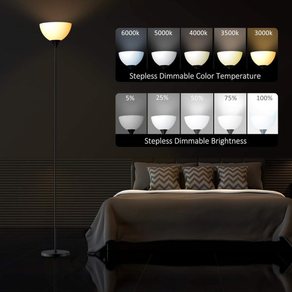 PESRAE Floor Lamp, Remote Control with Stpeless Color Temperatures and Brightness, Torchiere lamp for Bedroom, Living Room, Bulb Included (Matte Black) - Image 5