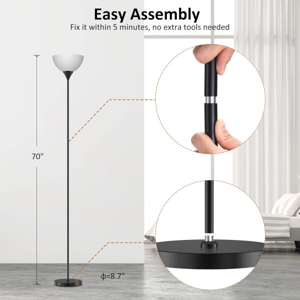 PESRAE Floor Lamp, Remote Control with Stpeless Color Temperatures and Brightness, Torchiere lamp for Bedroom, Living Room, Bulb Included (Matte Black) - Image 7