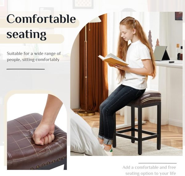 Sweetcrispy Counter Bar Stools Set of 4, 24 Inch Barstools for Kitchen Island, Upholated PU Leather Kitchen Chairs with Thick Saddle Seat & Metal Base and Footrest, Brown - Image 5
