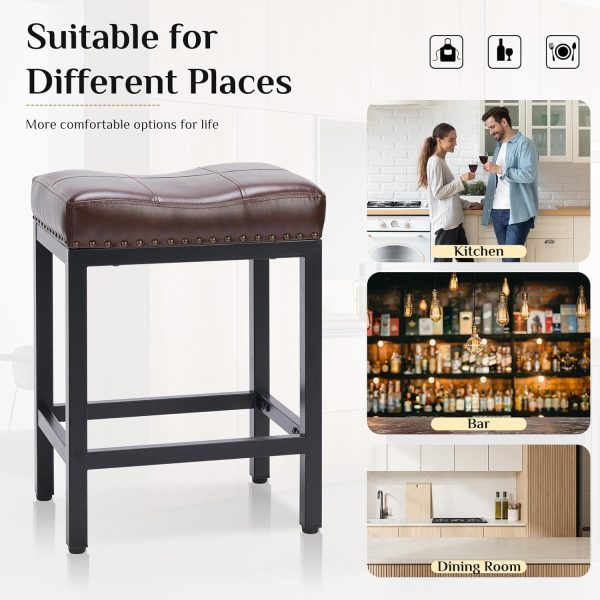 Sweetcrispy Counter Bar Stools Set of 4, 24 Inch Barstools for Kitchen Island, Upholated PU Leather Kitchen Chairs with Thick Saddle Seat & Metal Base and Footrest, Brown - Image 6